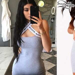 prettylittlething grey cross detail bodycon dress